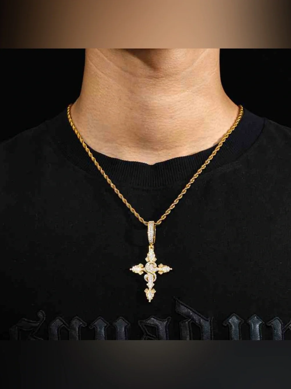 2.16 CTW Moissanite S Initial Cross Necklace 18K Gold Over Sterling Silver DTP